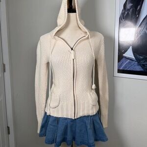 Y2K old navy Cream crochet knit sweater hoodie with pockets and zipper